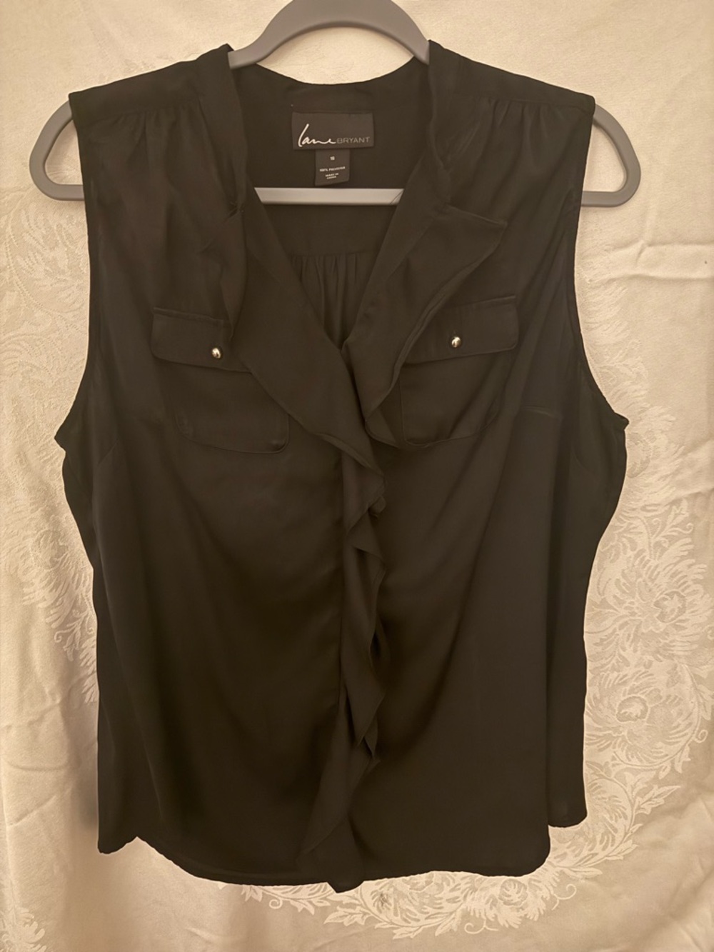 Lane Bryant Black Ruffle Front Sleeveless Blouse
